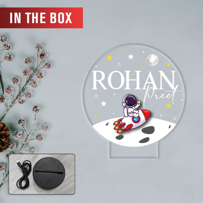 Personalized Name LED Night Light, Astronaut Space Theme Lamp with Warm White Light Custom Name Lamp Birthday Return Gift for Kids